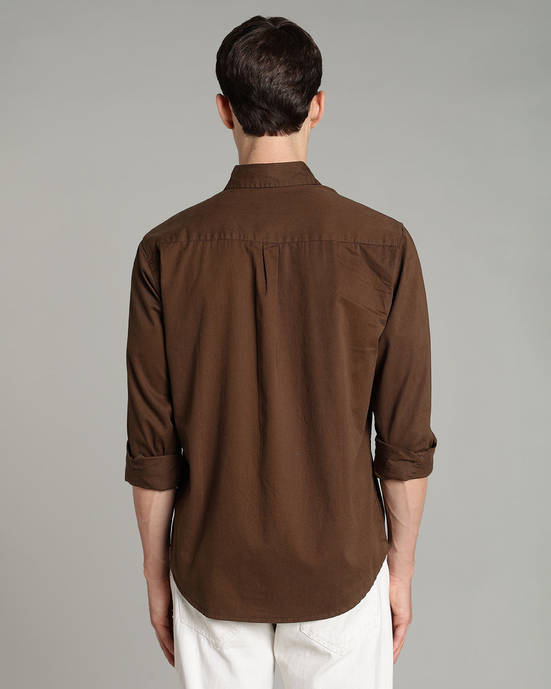 OLIVE BROWN CASUAL PLAIN COTTON SHIRT
