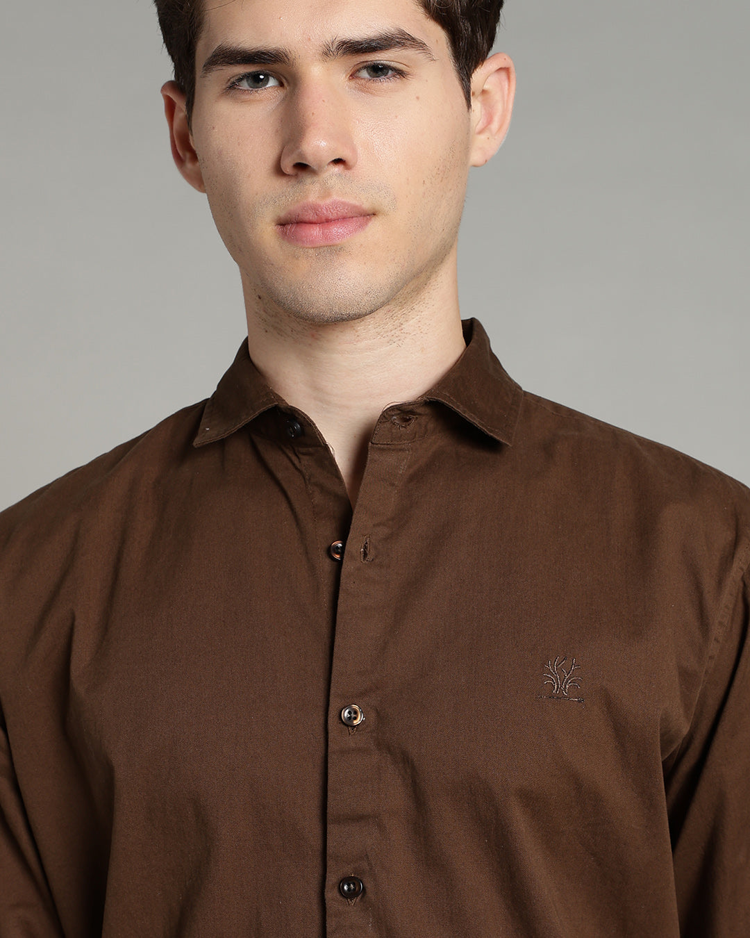 OLIVE BROWN CASUAL PLAIN COTTON SHIRT