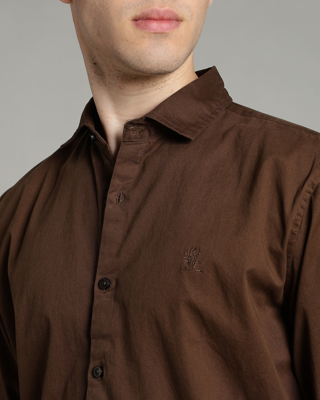 OLIVE BROWN CASUAL PLAIN COTTON SHIRT
