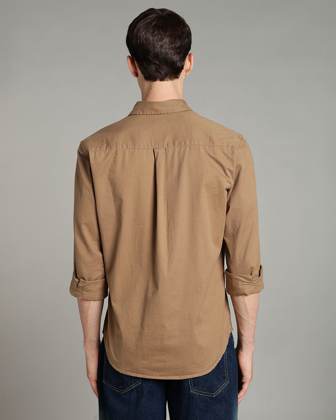 TAUPE CASUAL PLAIN COTTON SHIRT