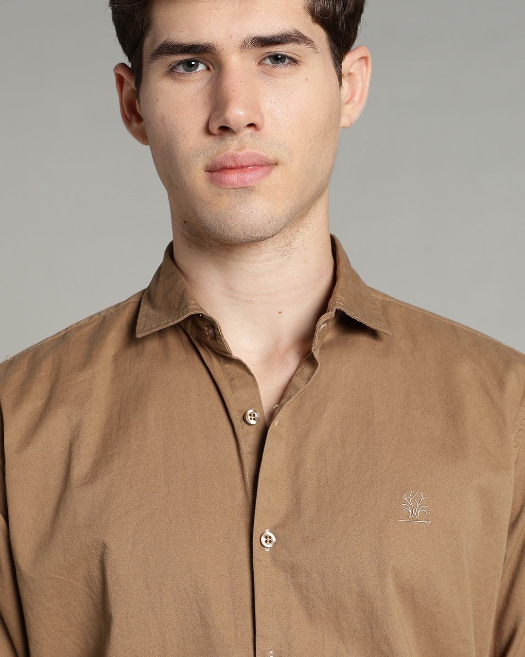 TAUPE CASUAL PLAIN COTTON SHIRT