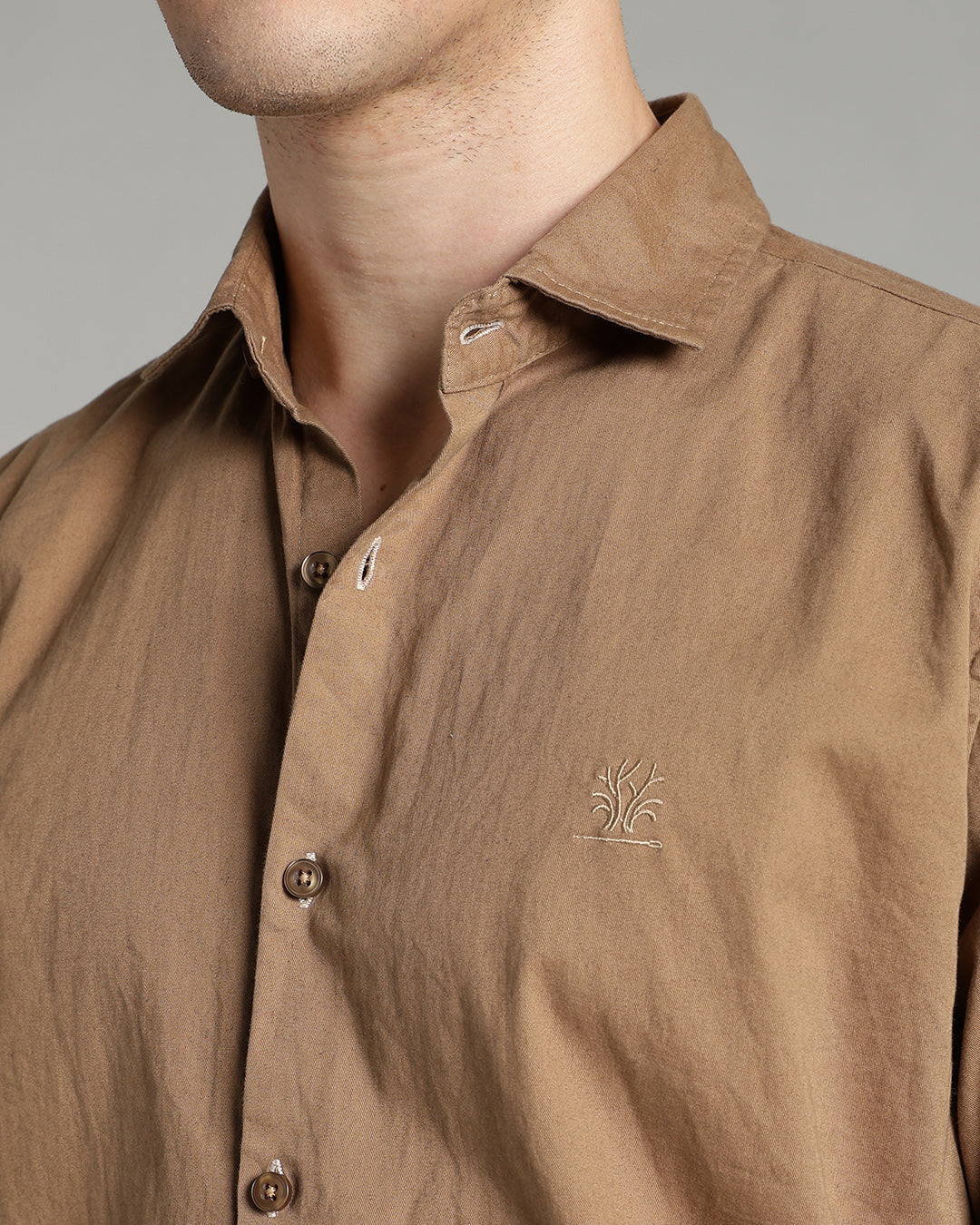 TAUPE CASUAL PLAIN COTTON SHIRT