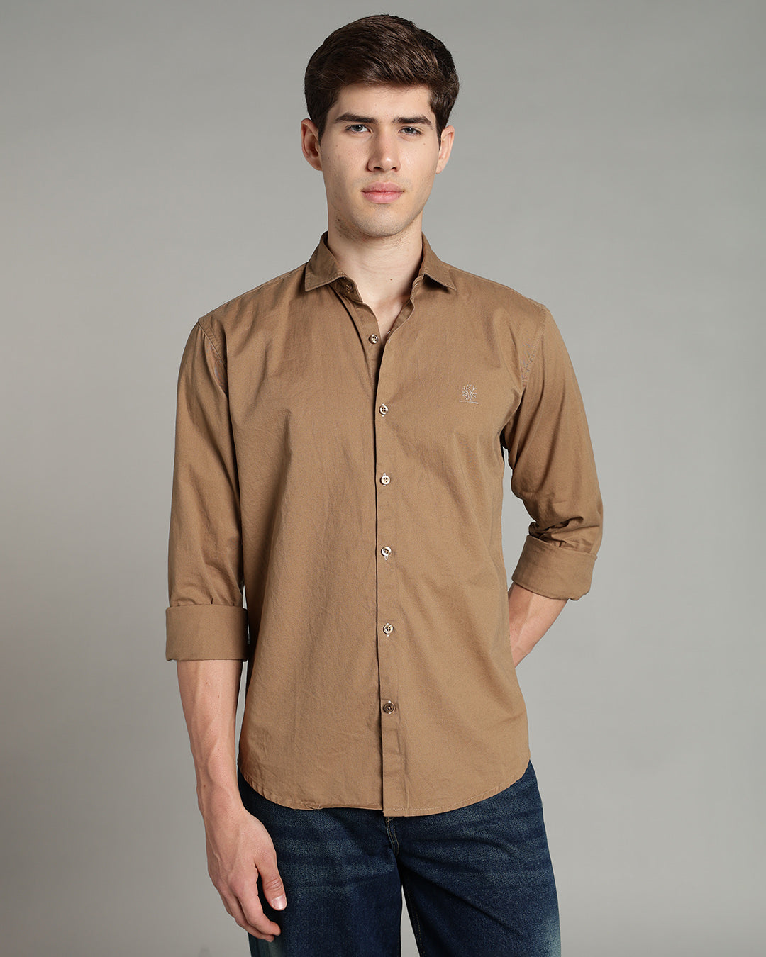 TAUPE CASUAL PLAIN COTTON SHIRT