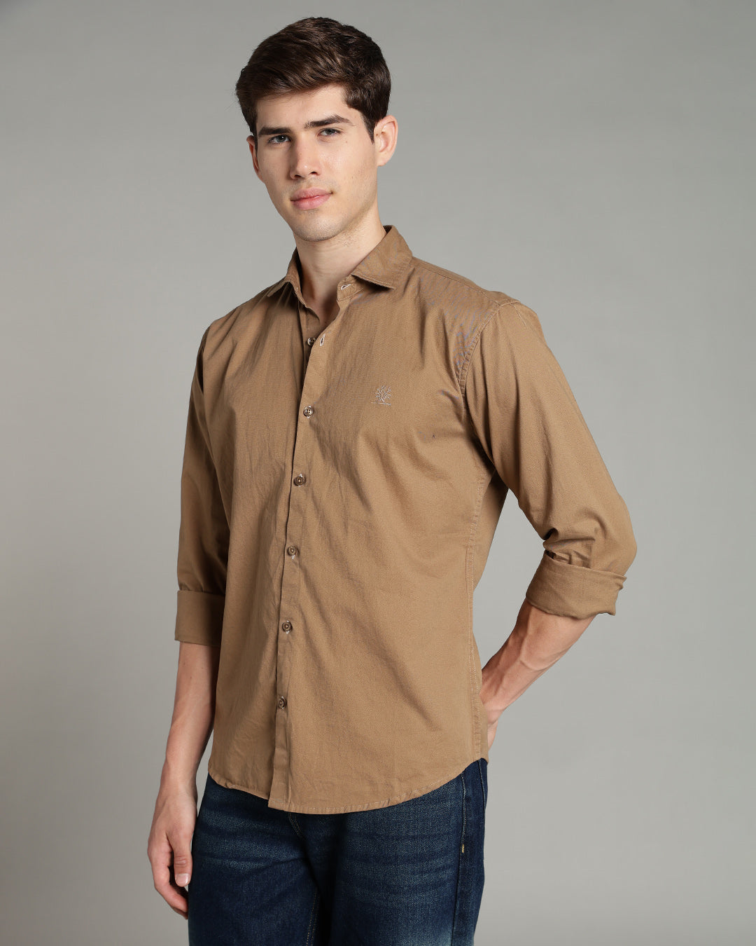 TAUPE CASUAL PLAIN COTTON SHIRT