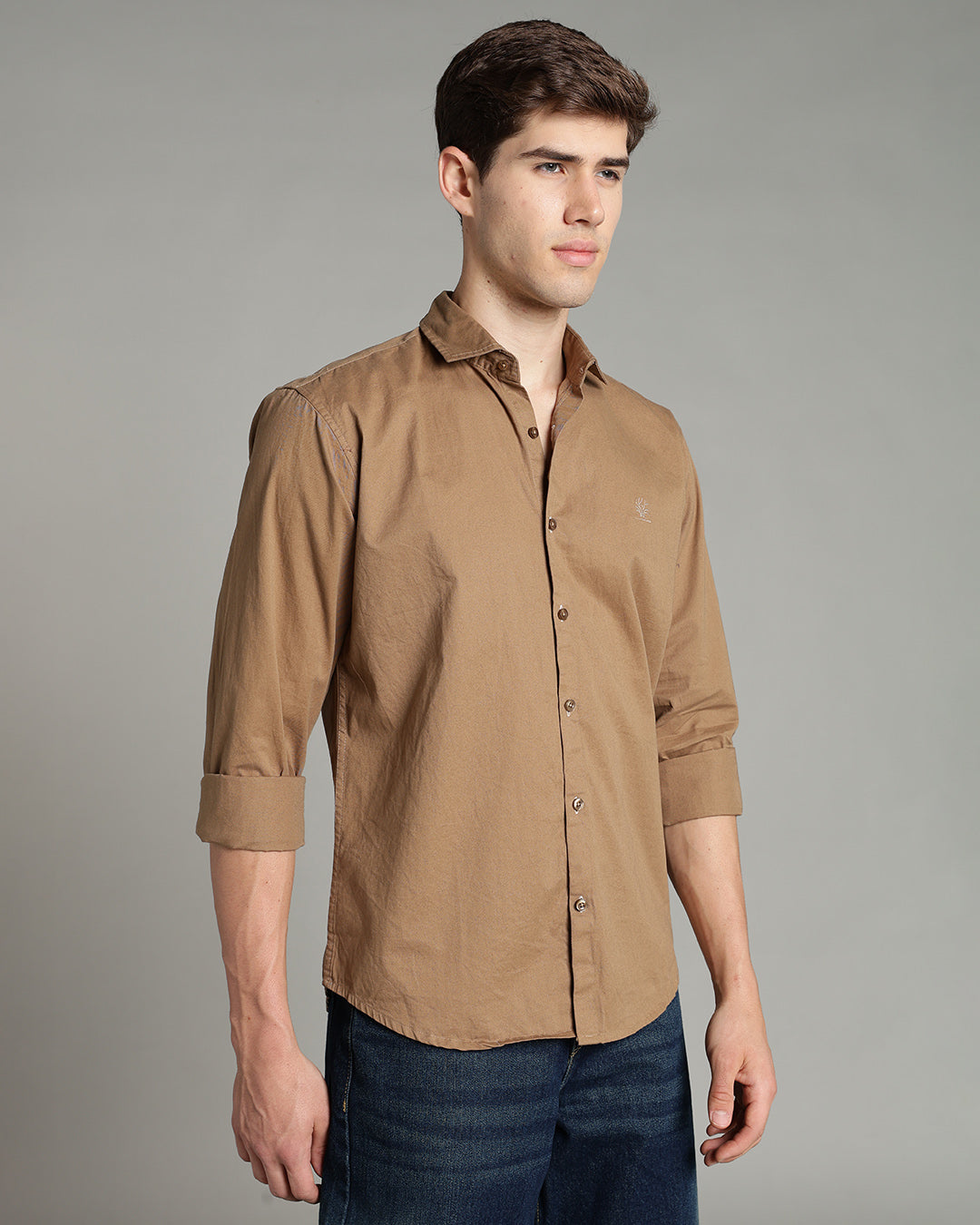 TAUPE CASUAL PLAIN COTTON SHIRT