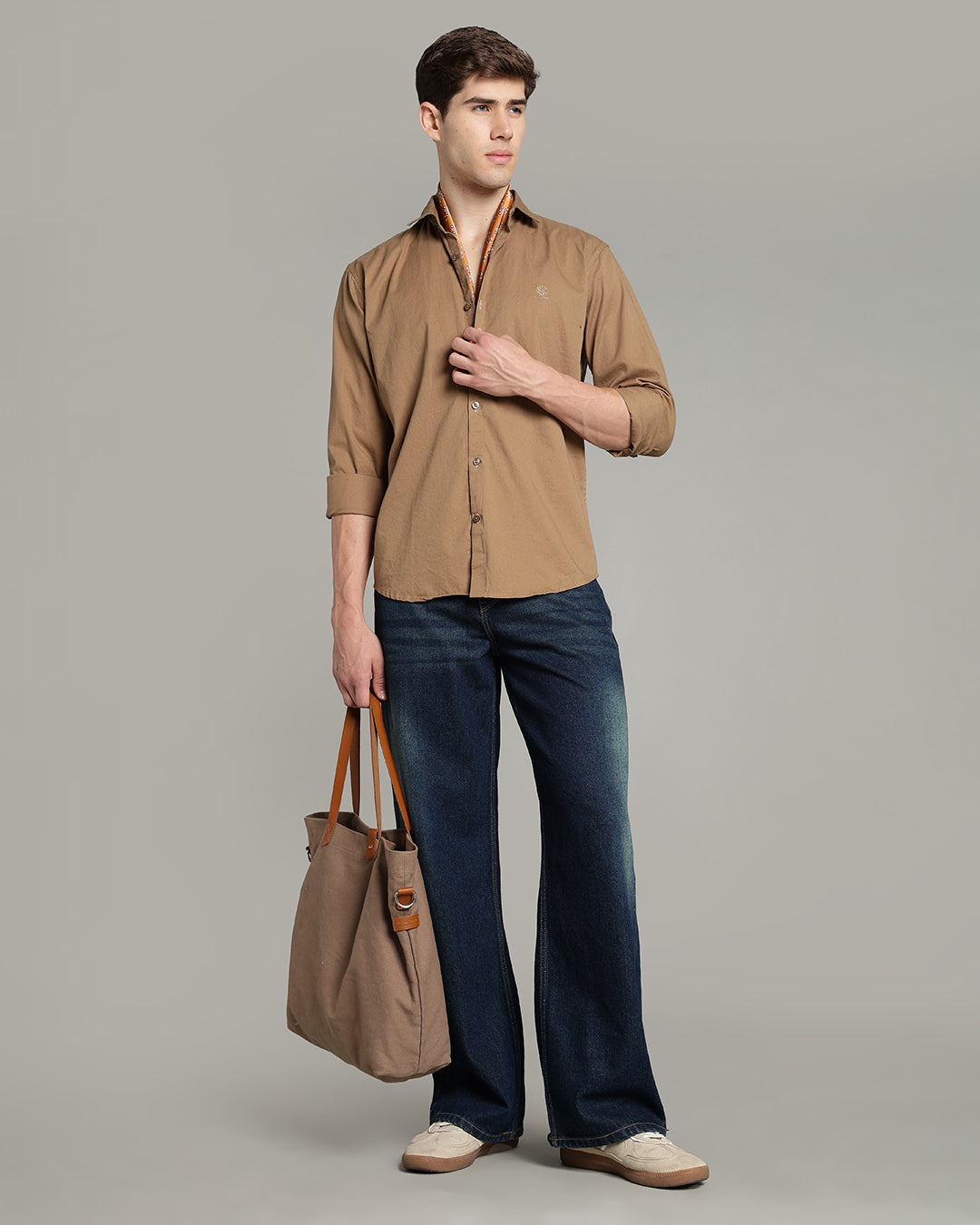 TAUPE CASUAL PLAIN COTTON SHIRT
