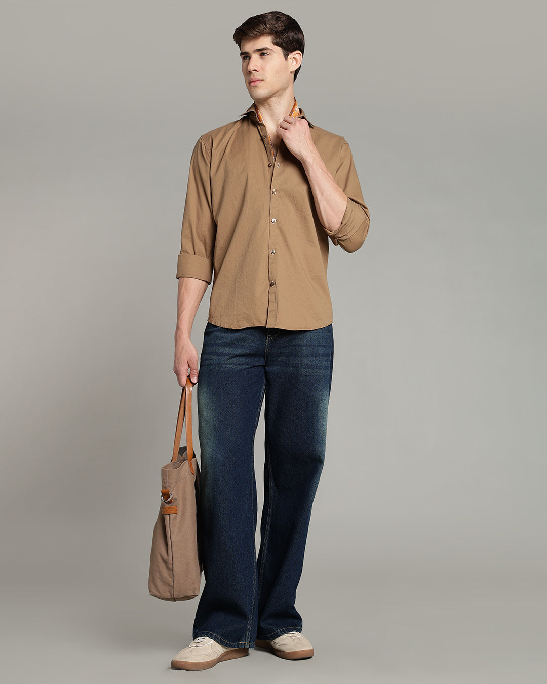 TAUPE CASUAL PLAIN COTTON SHIRT