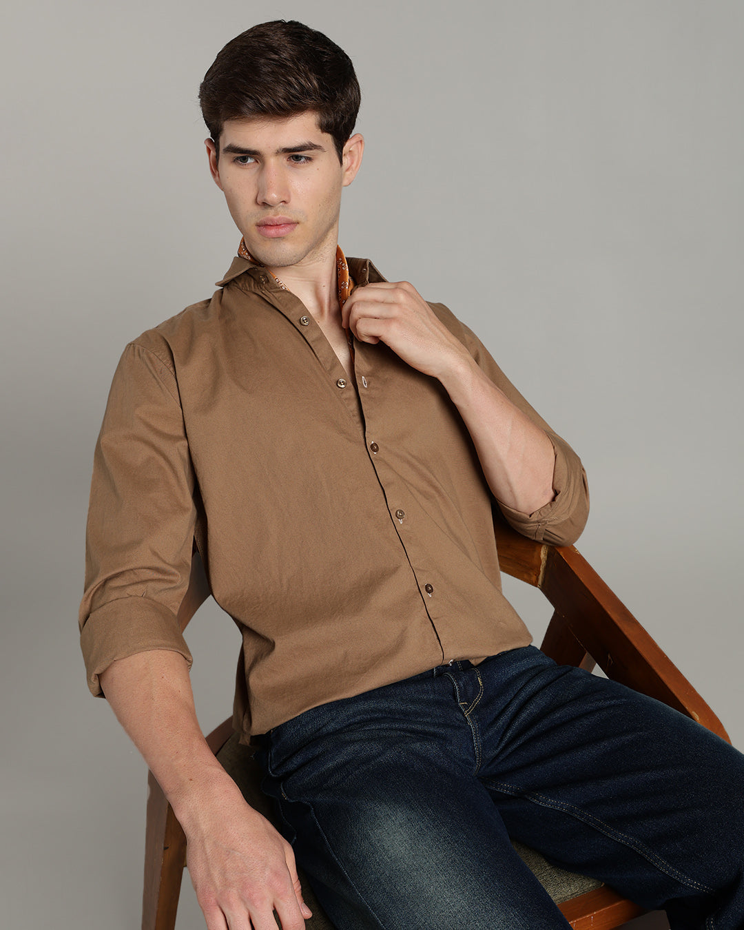 TAUPE CASUAL PLAIN COTTON SHIRT