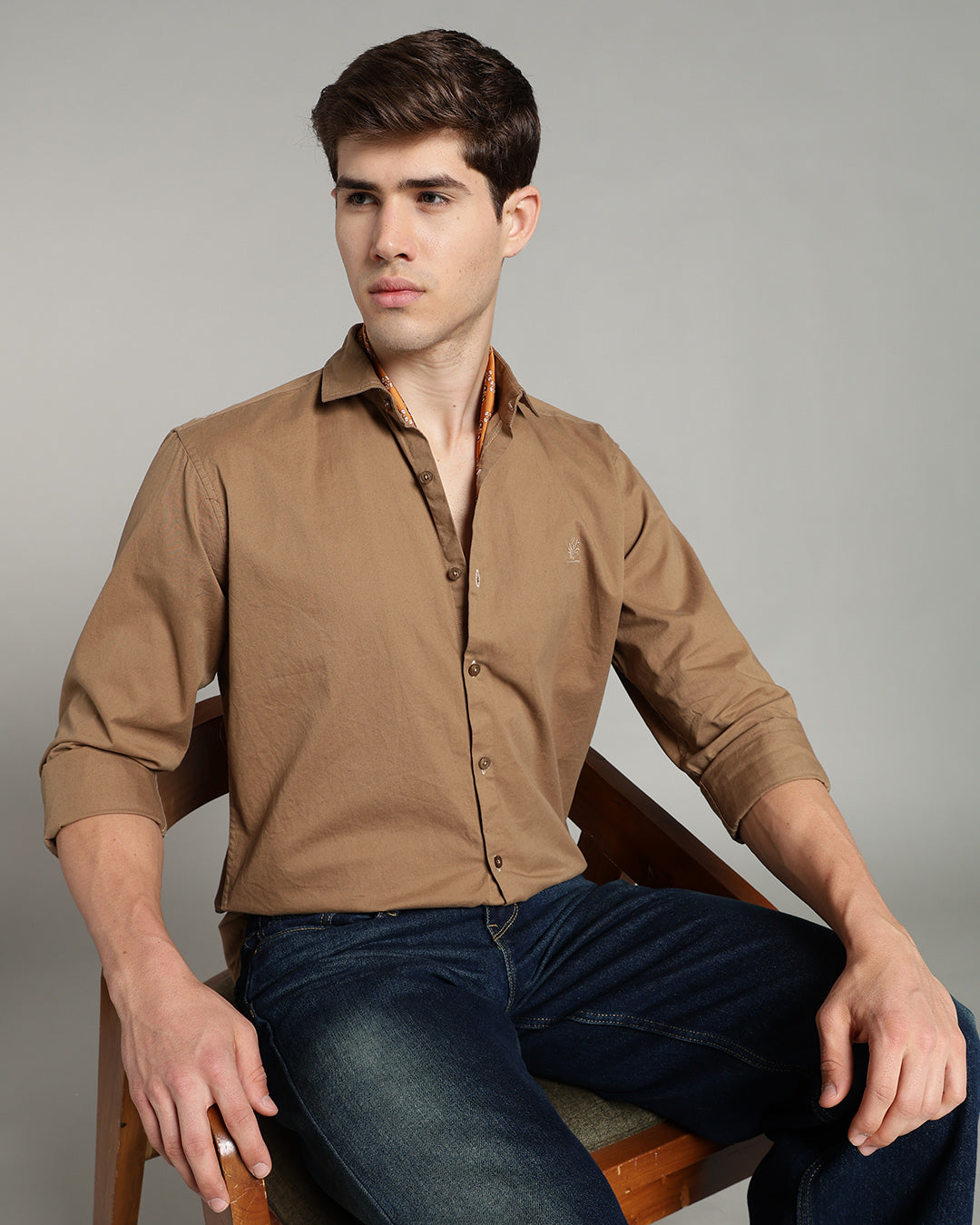 TAUPE CASUAL PLAIN COTTON SHIRT
