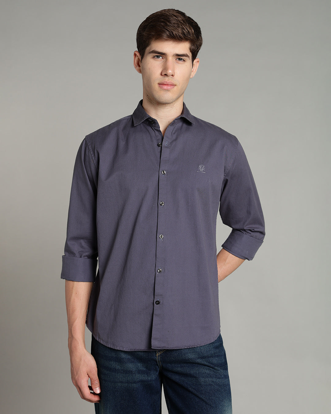 SLATE BLUE PLAIN COTTON SHIRT