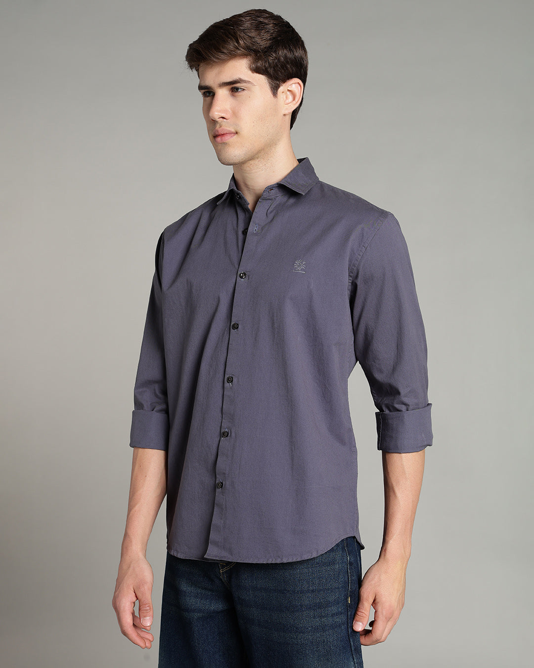 SLATE BLUE PLAIN COTTON SHIRT