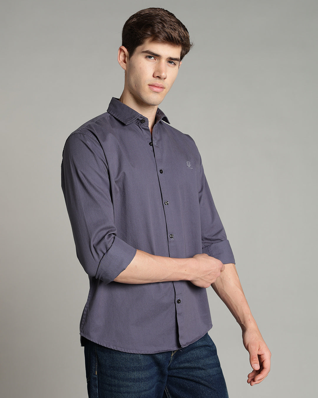 SLATE BLUE PLAIN COTTON SHIRT