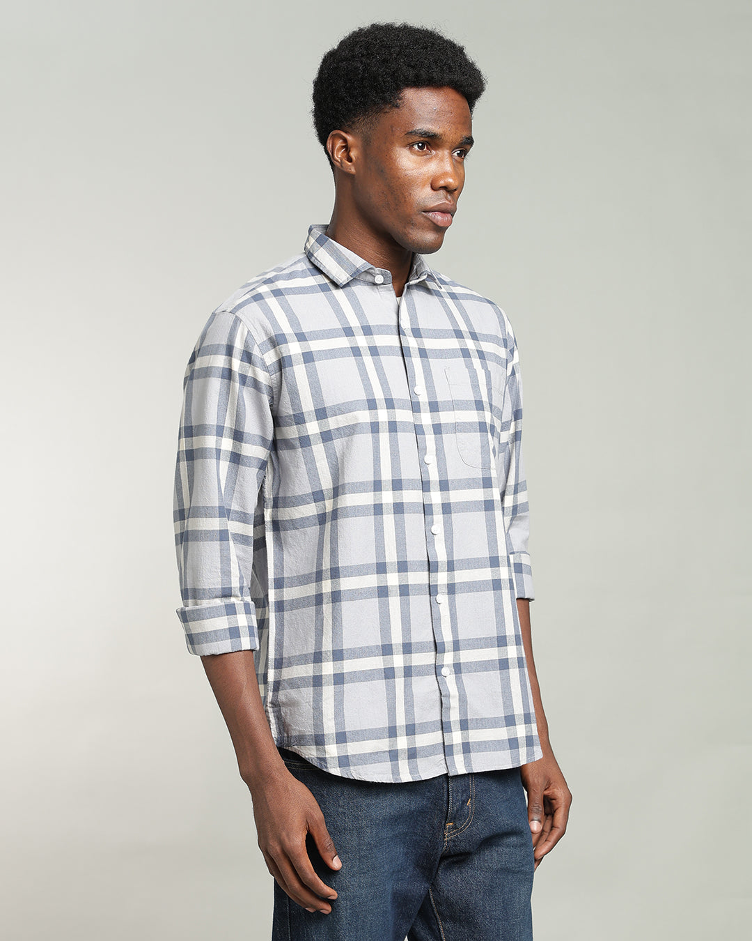 MIST GREY WINDOWPANE CHECK SHIRT
