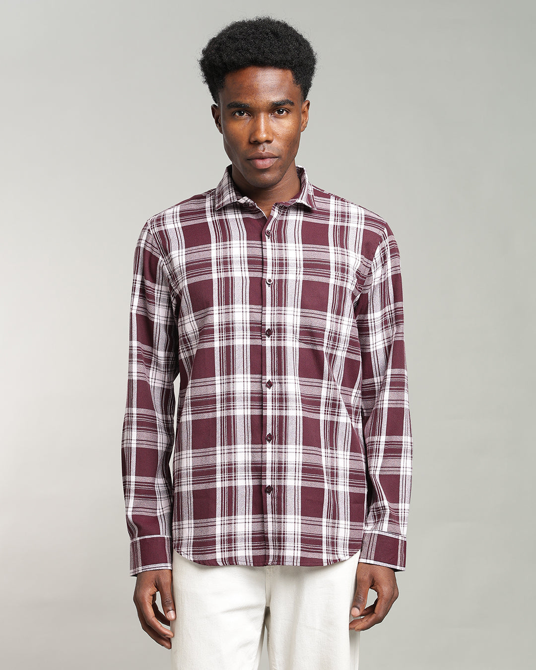 MAROON TARTAN CHECK CASUAL SHIRT