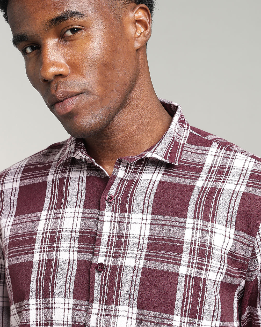 MAROON TARTAN CHECK CASUAL SHIRT