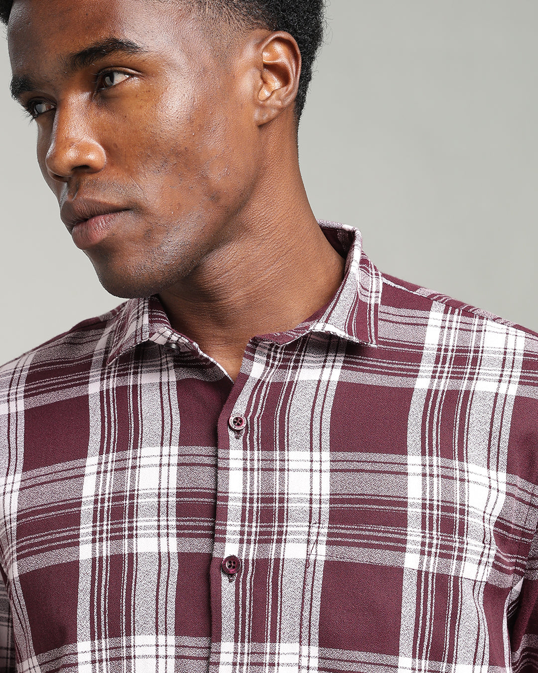 MAROON TARTAN CHECK CASUAL SHIRT