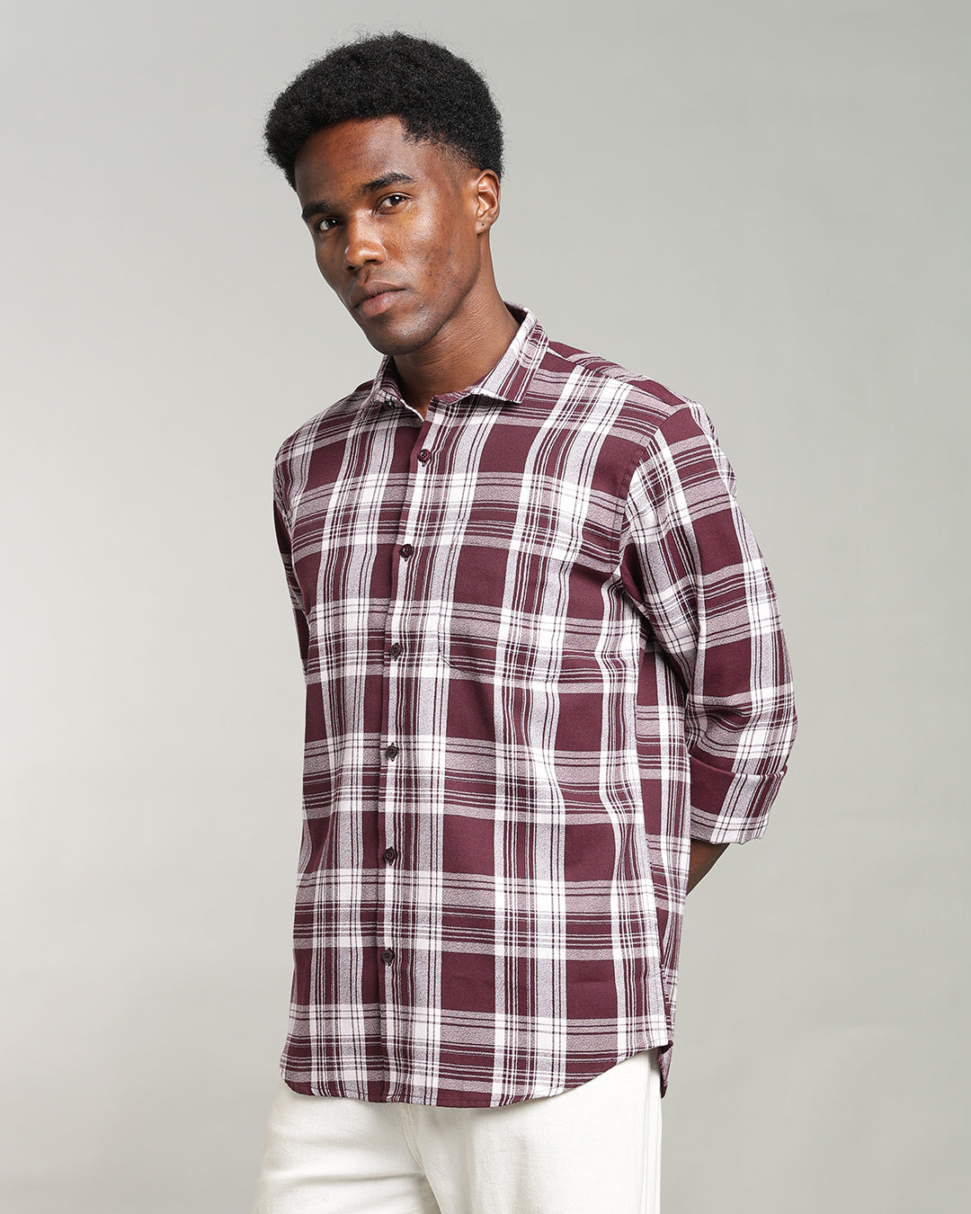 MAROON TARTAN CHECK CASUAL SHIRT