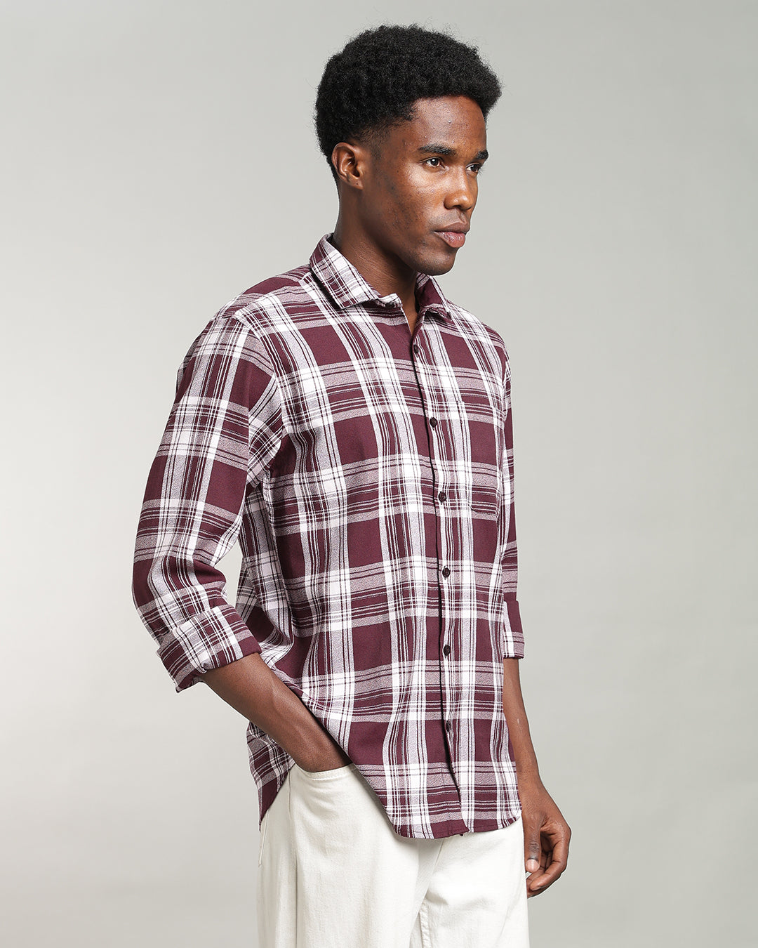 MAROON TARTAN CHECK CASUAL SHIRT