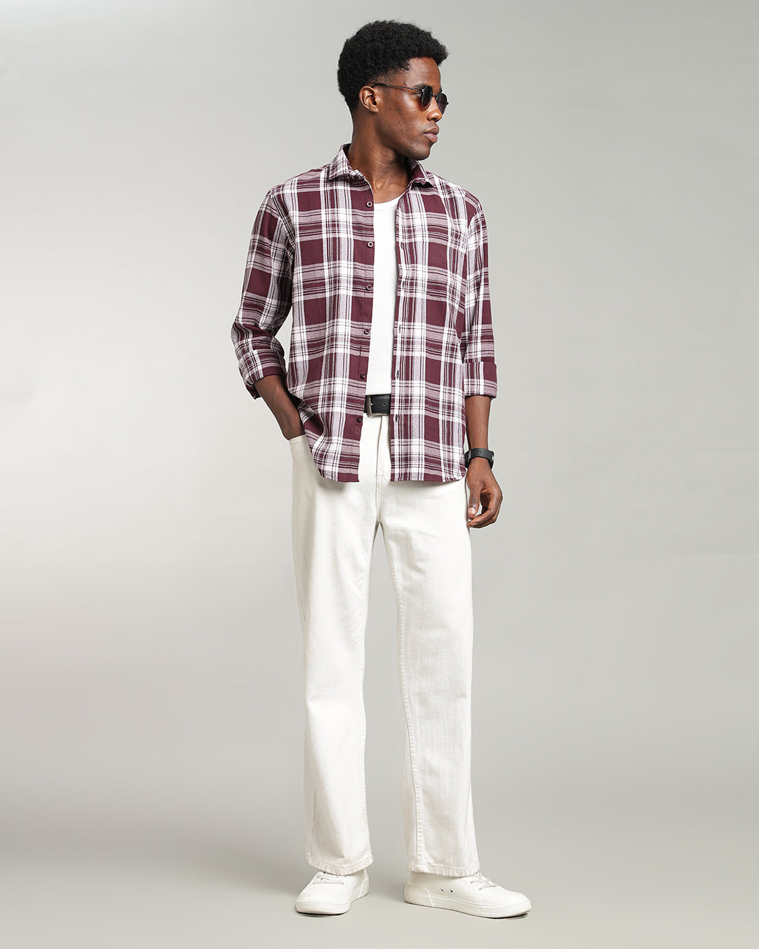 MAROON TARTAN CHECK CASUAL SHIRT