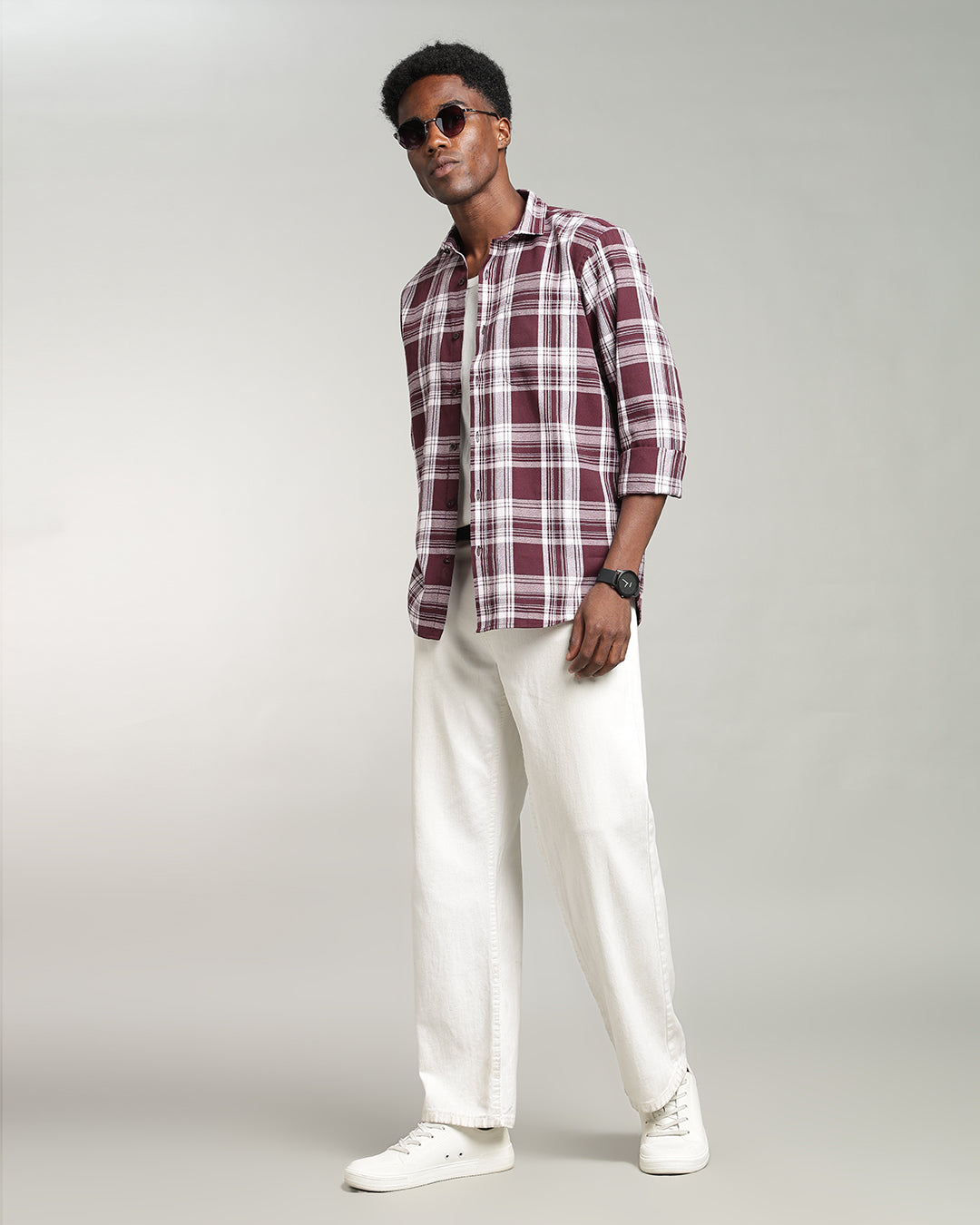 MAROON TARTAN CHECK CASUAL SHIRT
