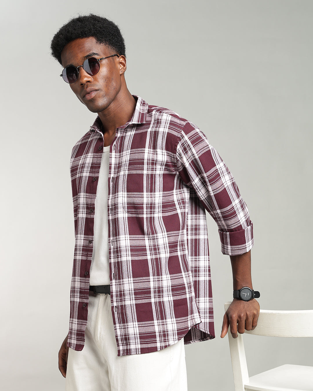 MAROON TARTAN CHECK CASUAL SHIRT