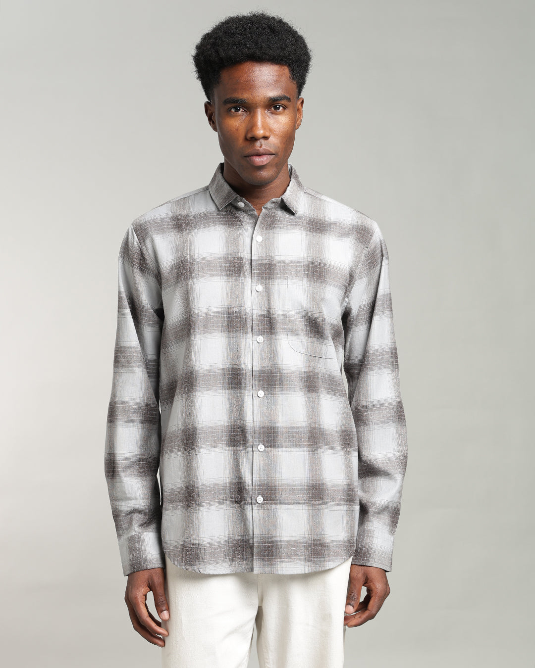 GREY OMBRE PLAID SHIRT