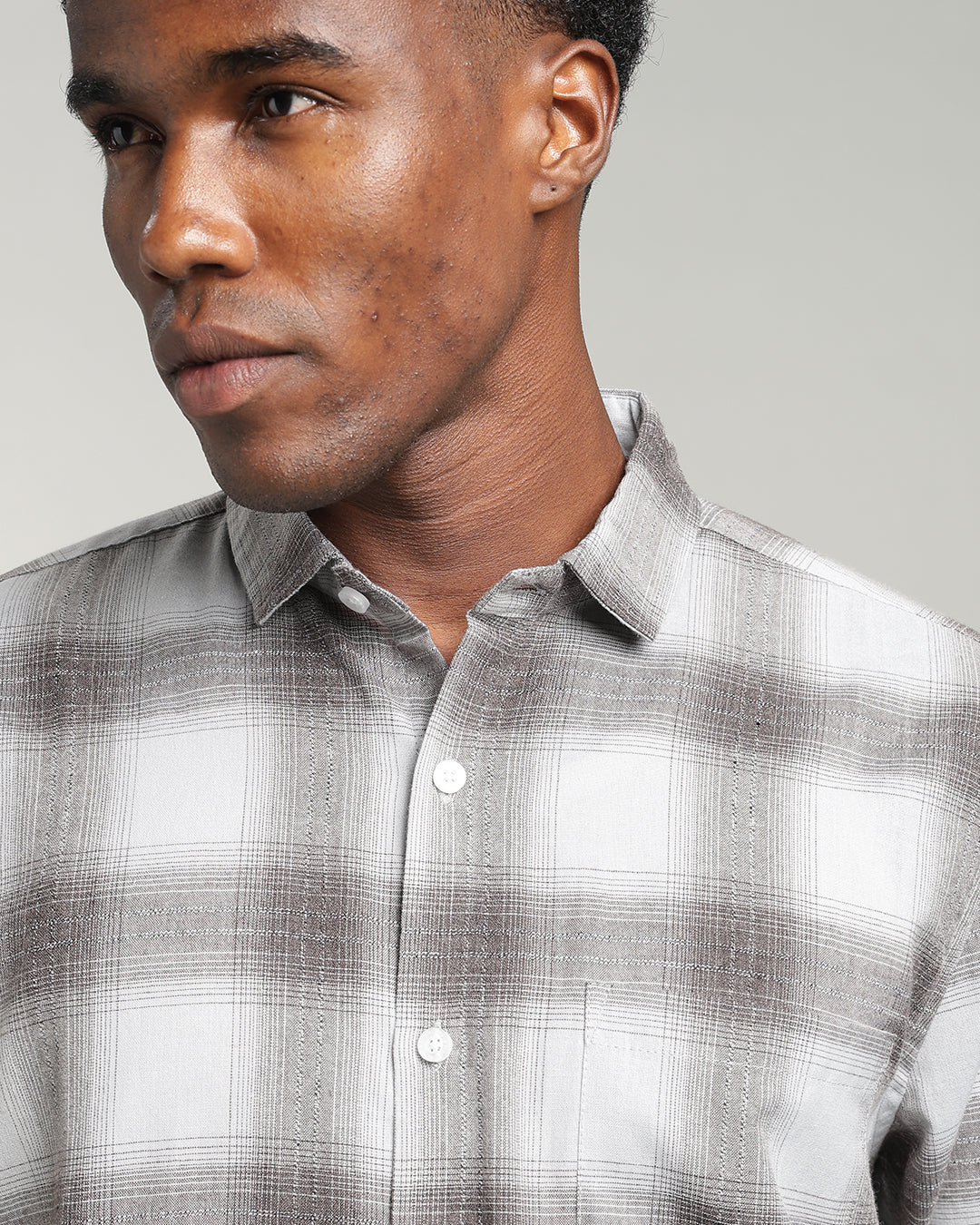 GREY OMBRE PLAID SHIRT