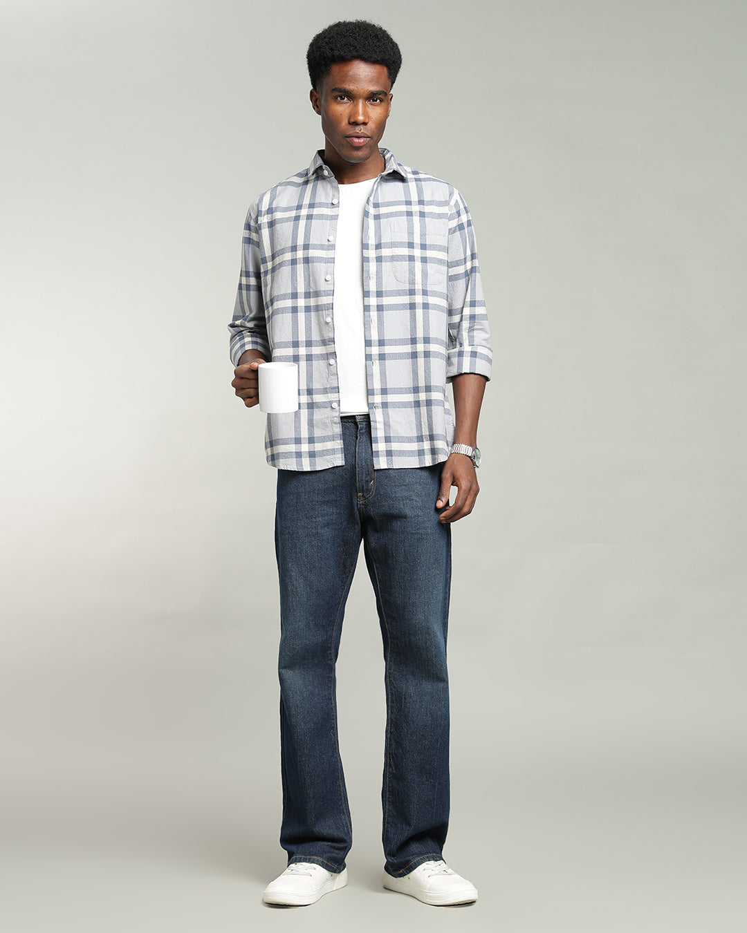 MIST GREY WINDOWPANE CHECK SHIRT