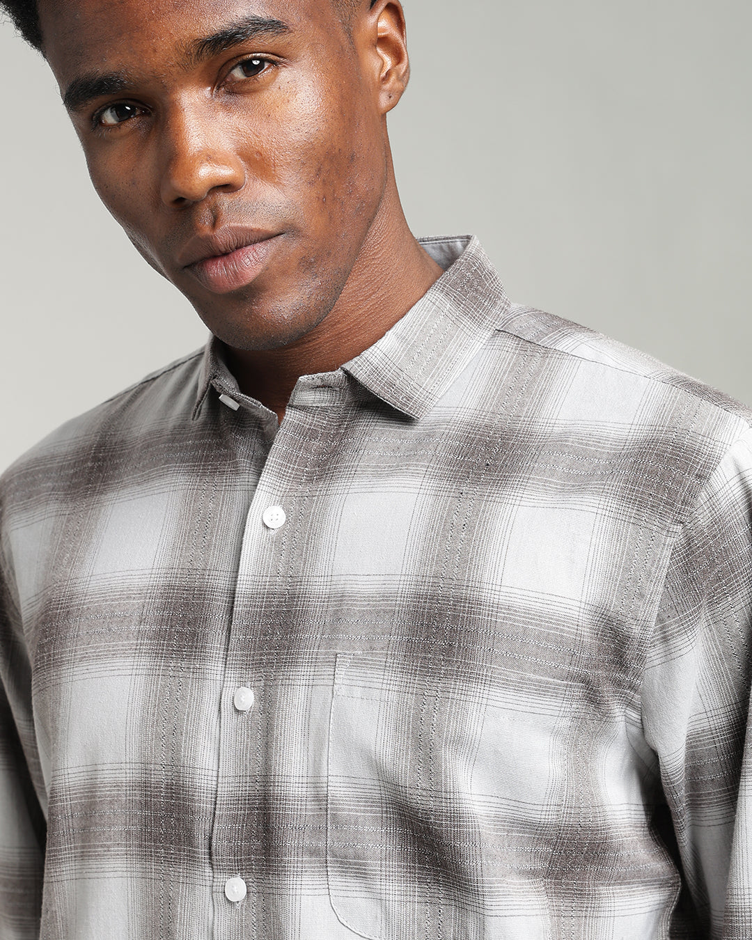 GREY OMBRE PLAID SHIRT