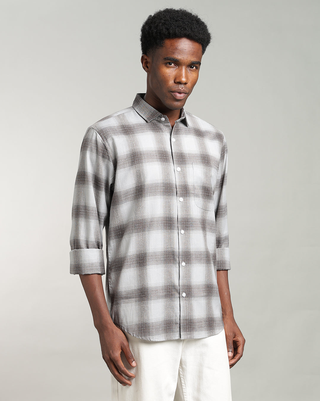 GREY OMBRE PLAID SHIRT