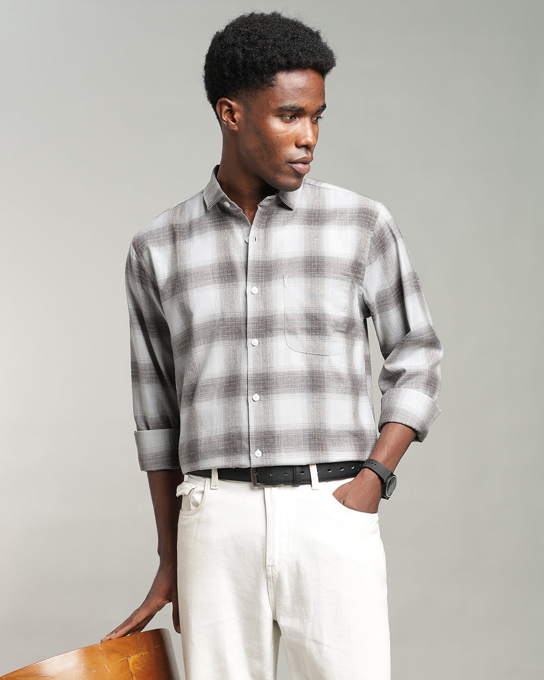 GREY OMBRE PLAID SHIRT