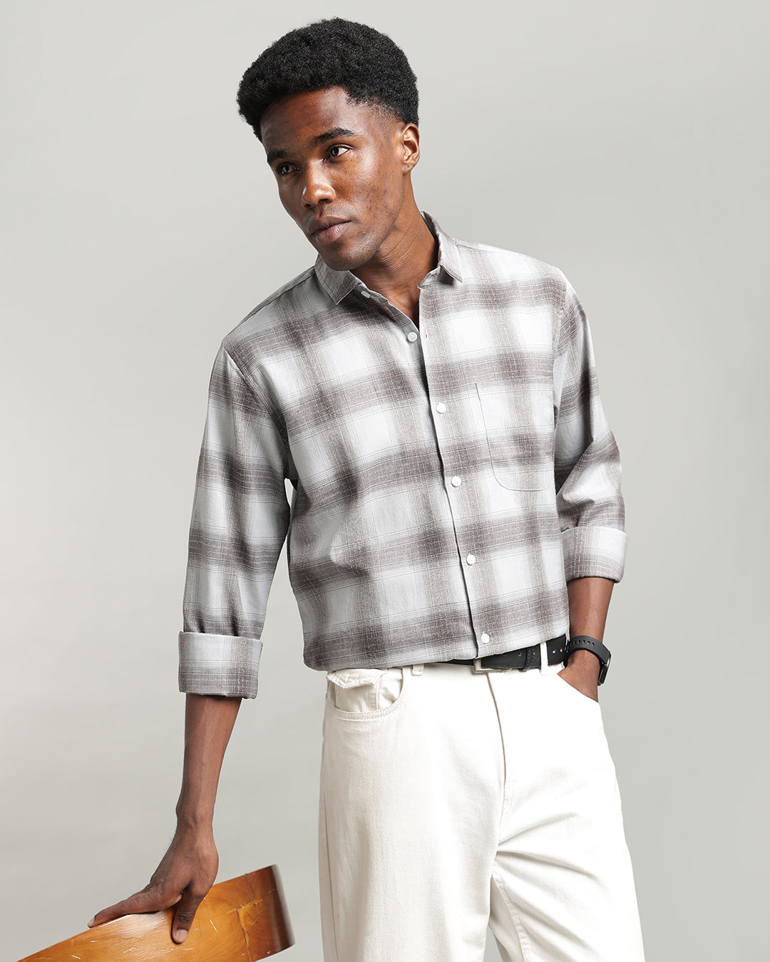 GREY OMBRE PLAID SHIRT