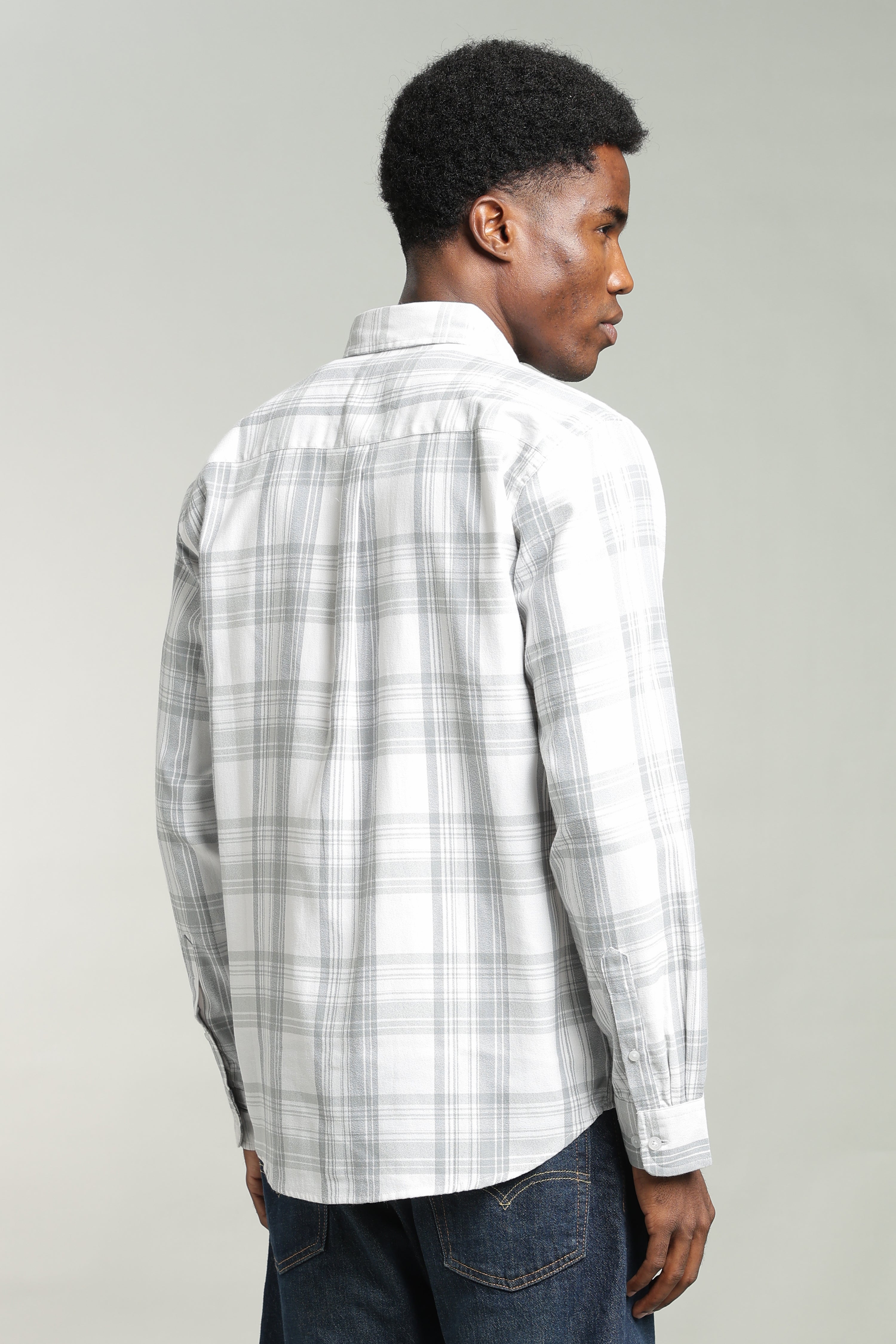 WHITE TARTAN CHECK CASUAL SHIRT