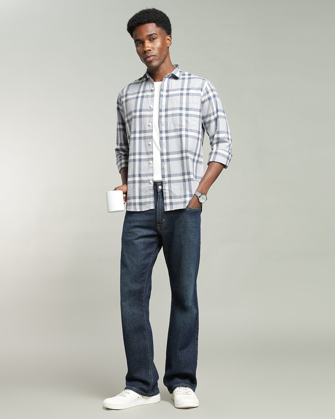 MIST GREY WINDOWPANE CHECK SHIRT