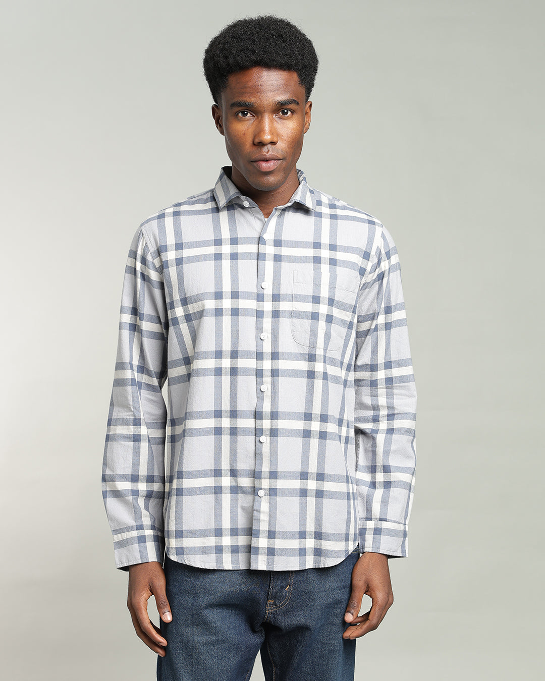 MIST GREY WINDOWPANE CHECK SHIRT
