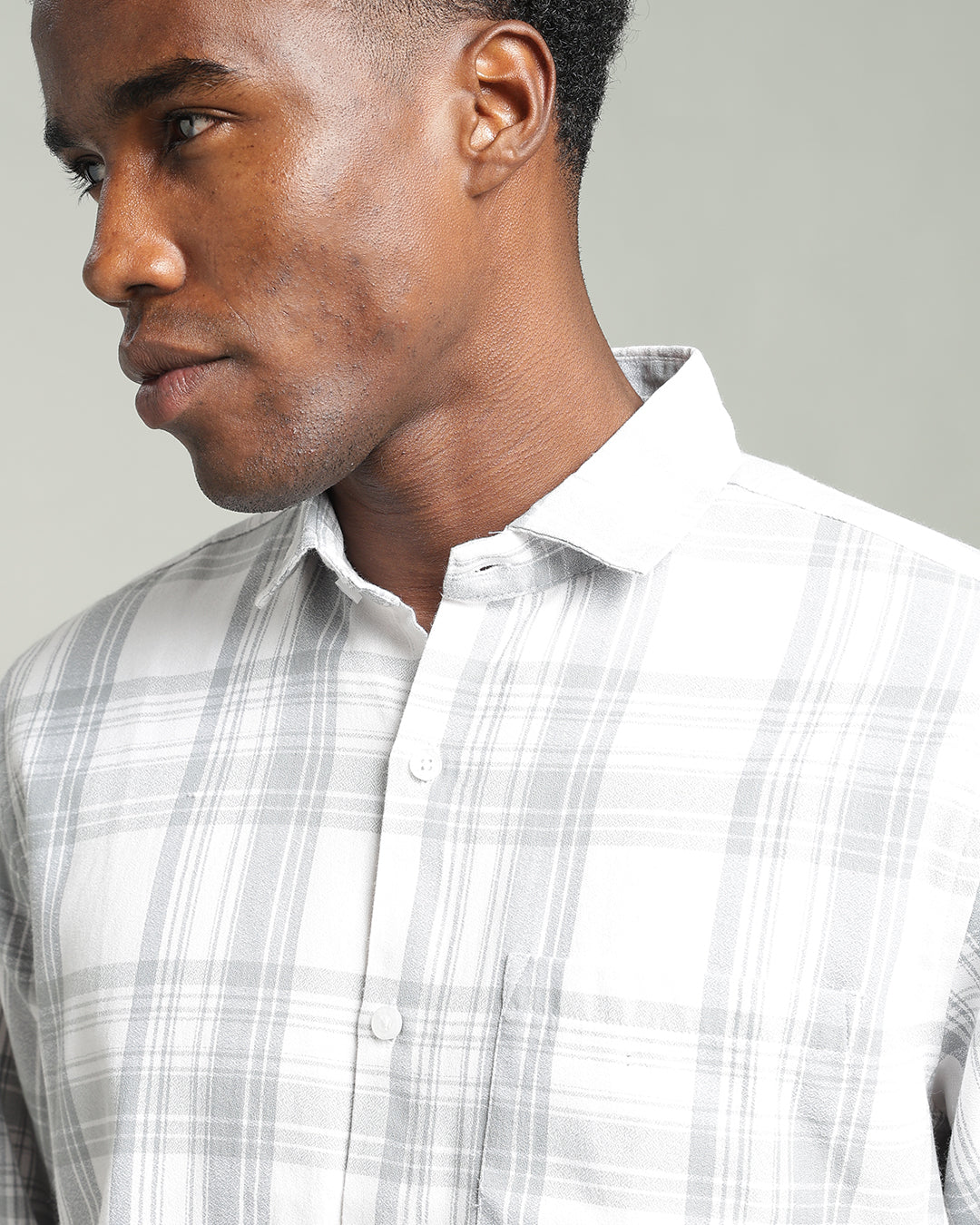 WHITE TARTAN CHECK CASUAL SHIRT