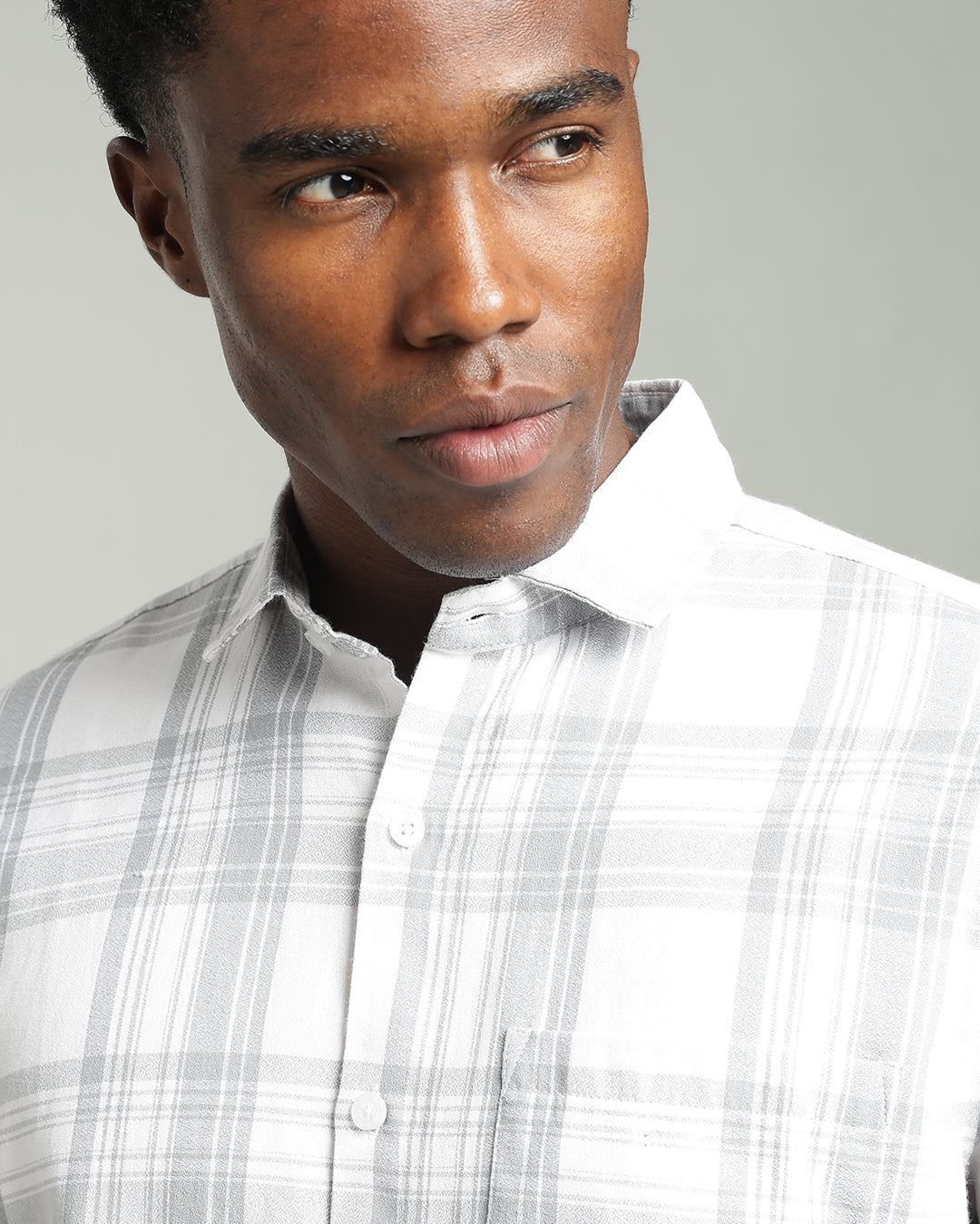 WHITE TARTAN CHECK CASUAL SHIRT