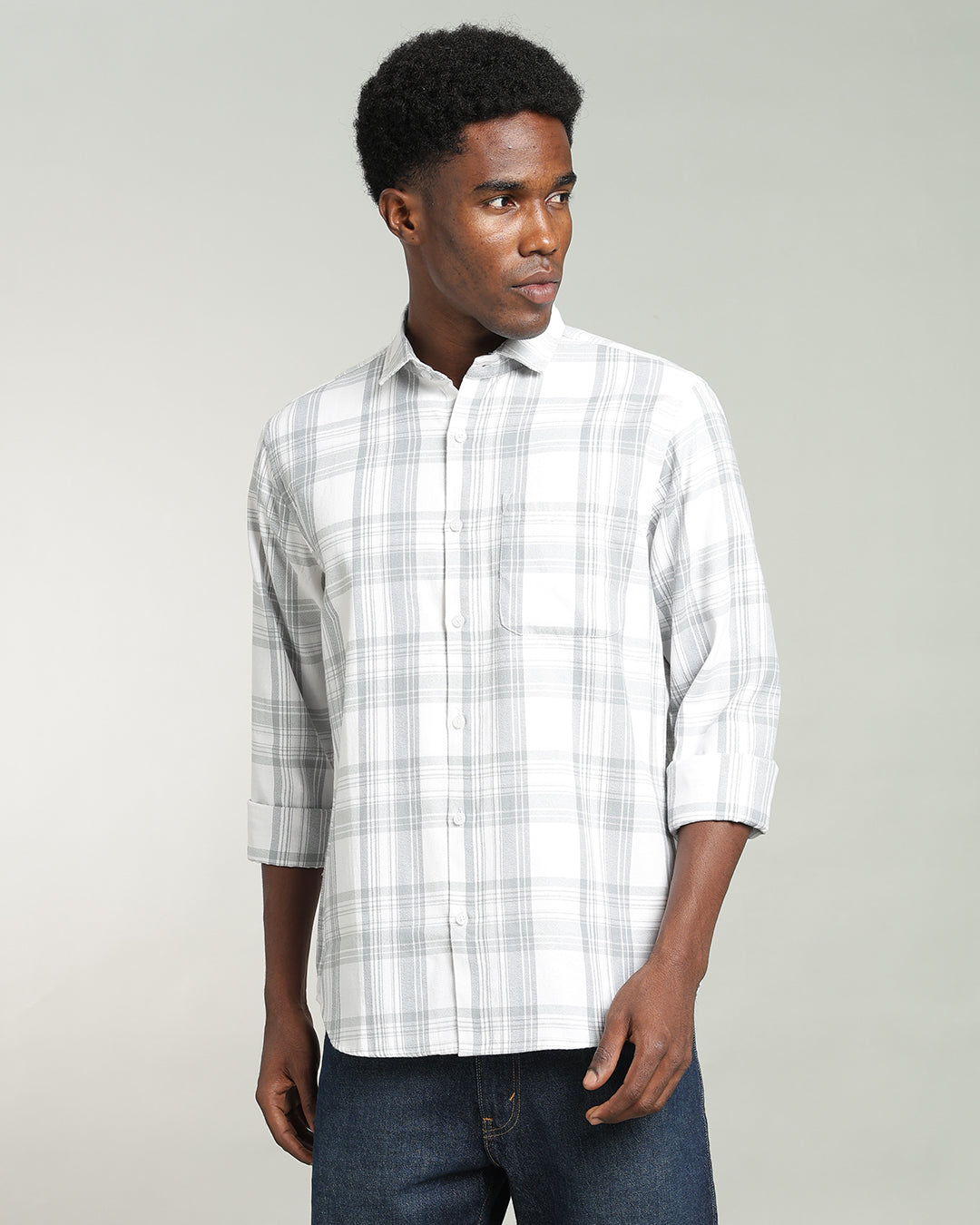 WHITE TARTAN CHECK CASUAL SHIRT