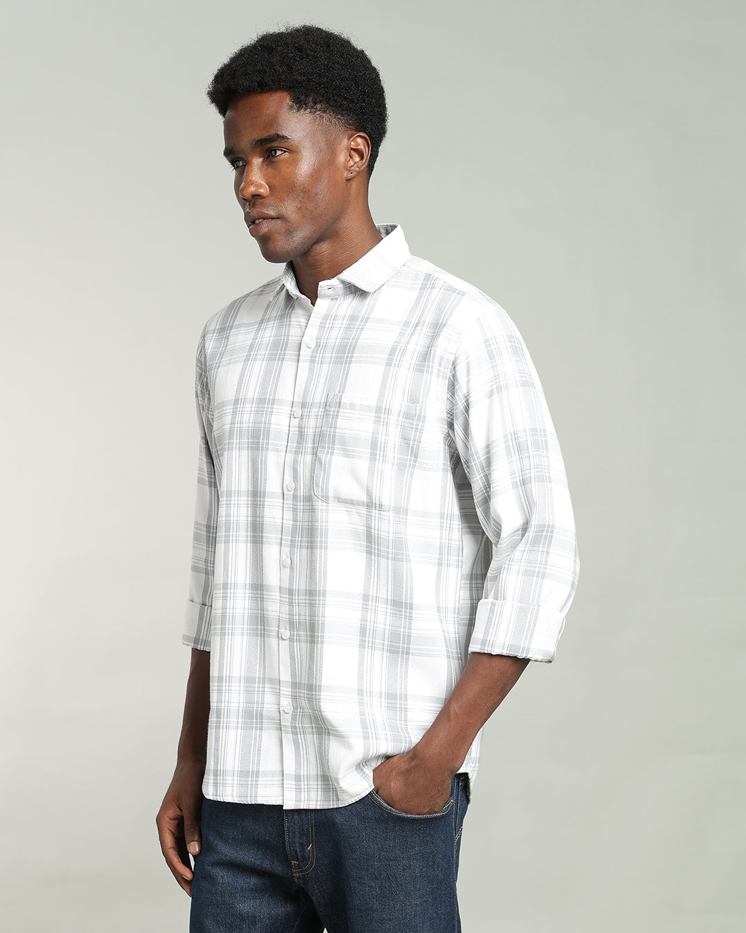 WHITE TARTAN CHECK CASUAL SHIRT