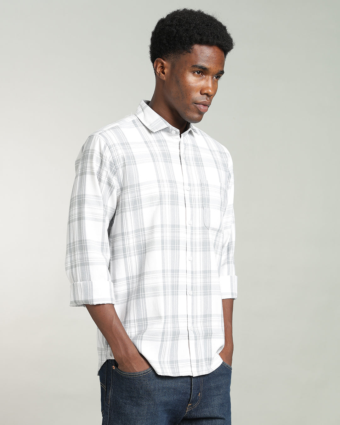 WHITE TARTAN CHECK CASUAL SHIRT