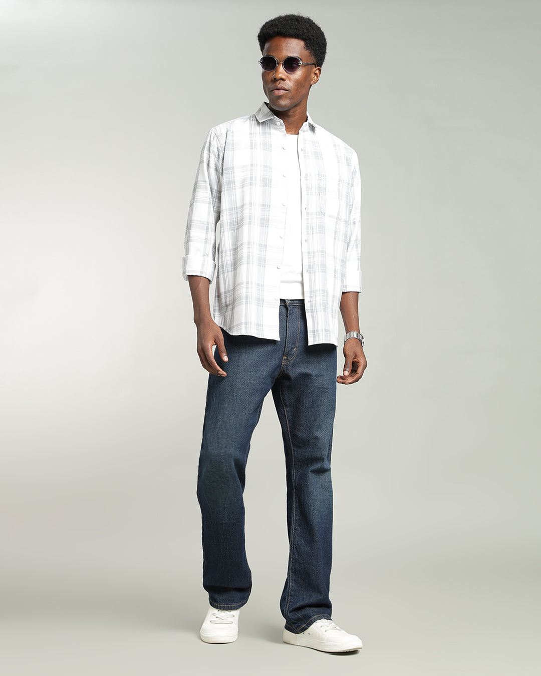 WHITE TARTAN CHECK CASUAL SHIRT