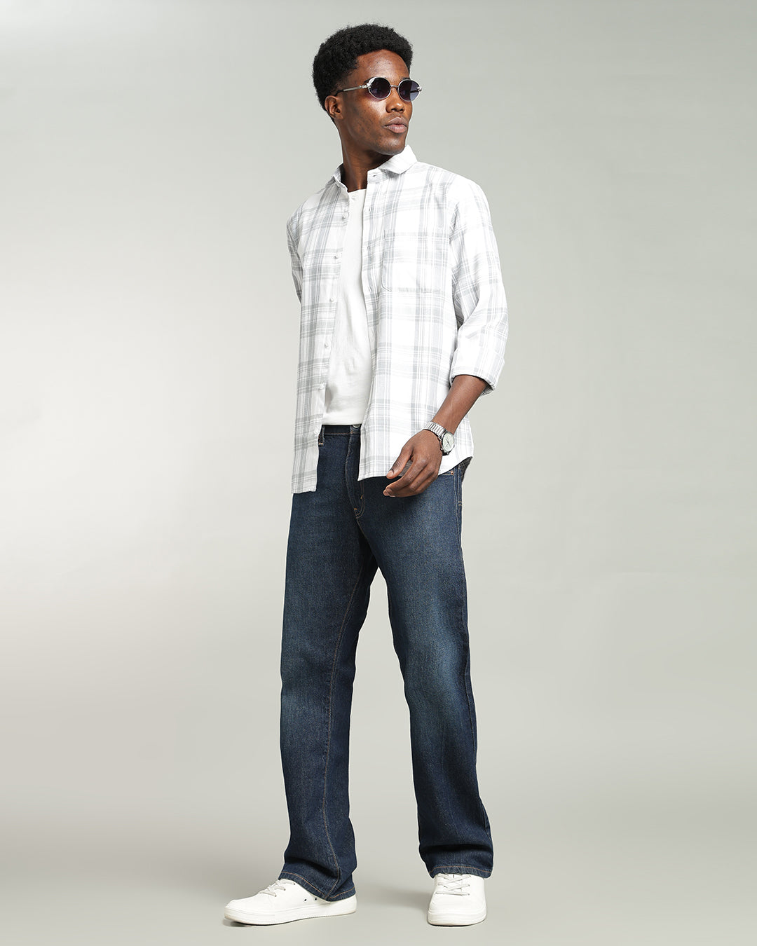 WHITE TARTAN CHECK CASUAL SHIRT