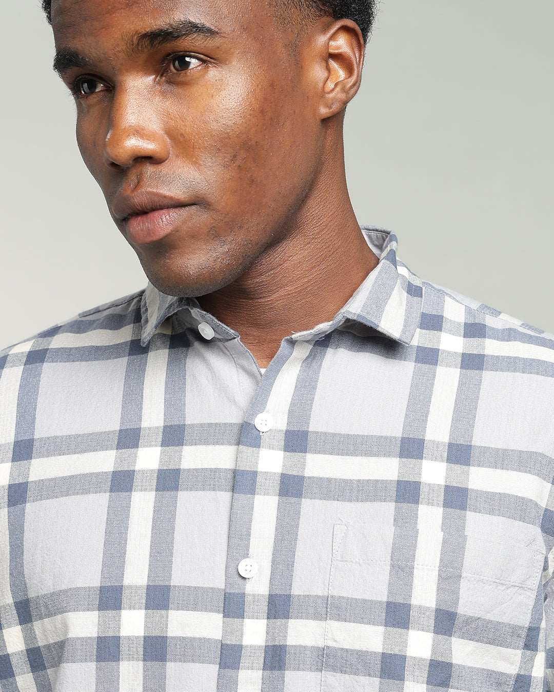 MIST GREY WINDOWPANE CHECK SHIRT
