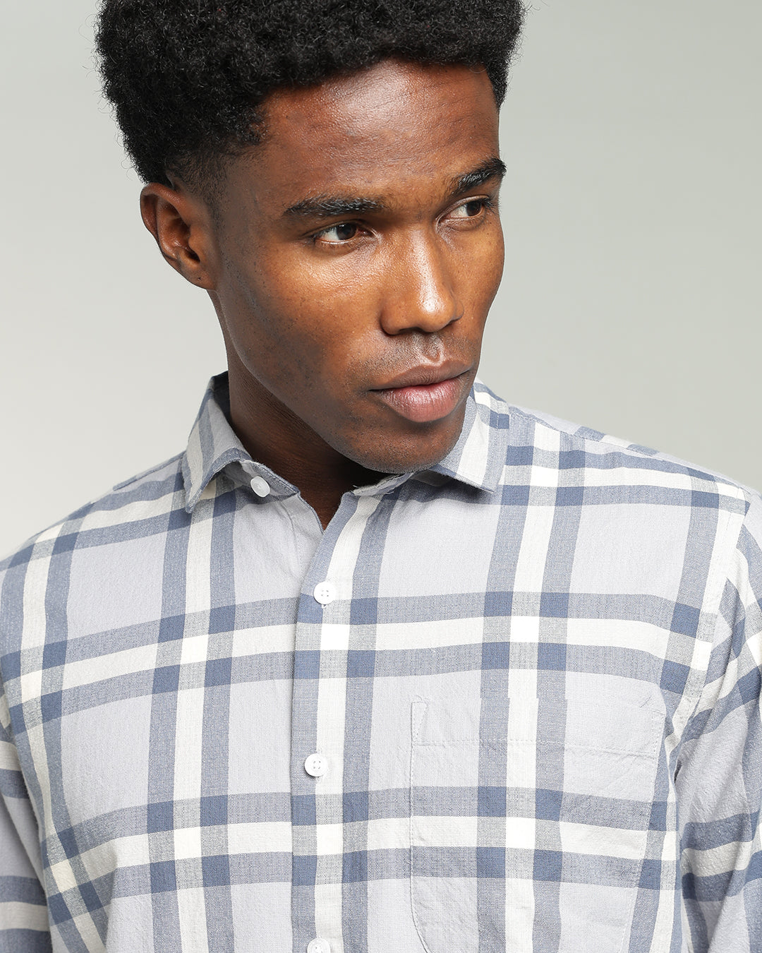 MIST GREY WINDOWPANE CHECK SHIRT