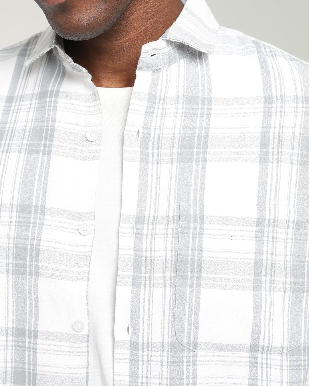 WHITE TARTAN CHECK CASUAL SHIRT