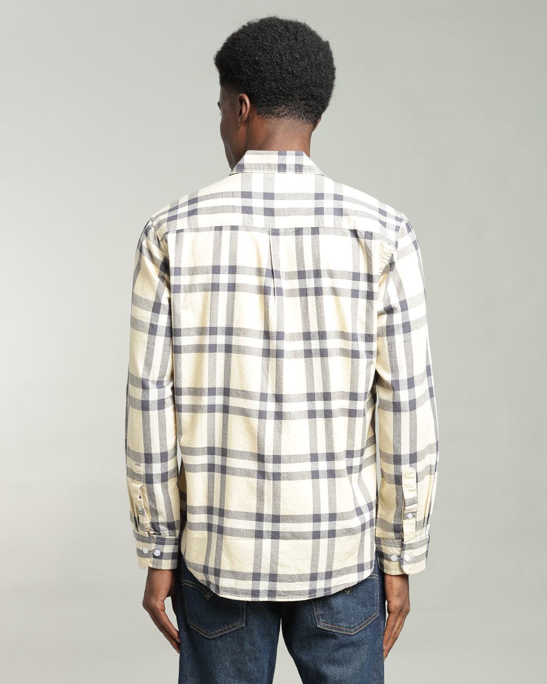PALE YELLOW WINDOWPANE CHECK SHIRT