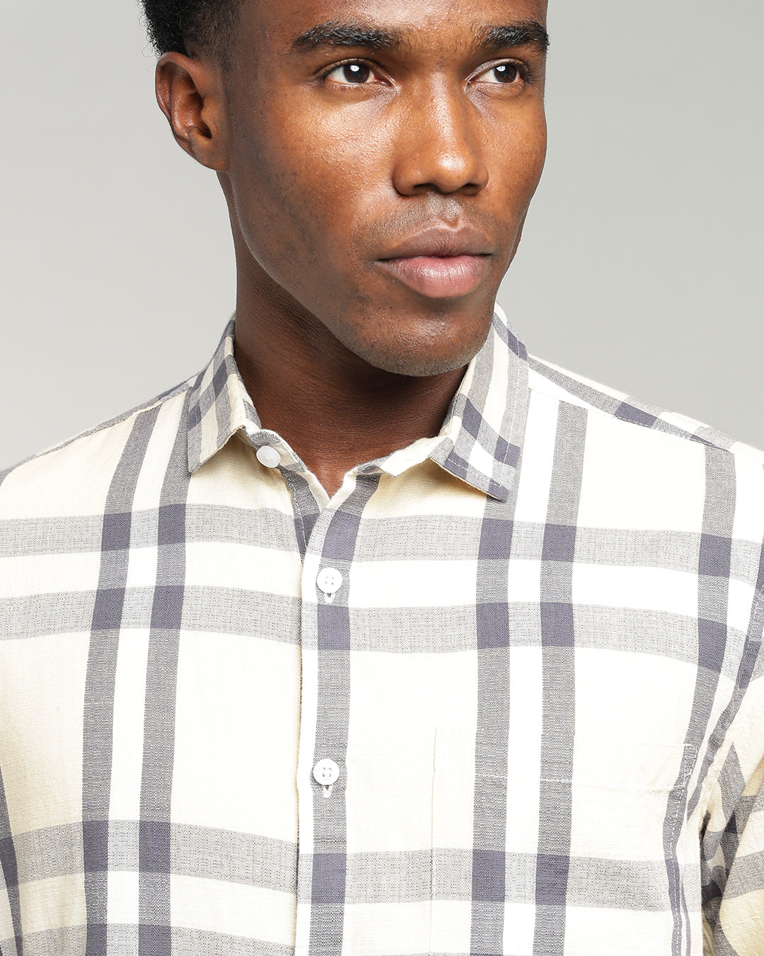 PALE YELLOW WINDOWPANE CHECK SHIRT