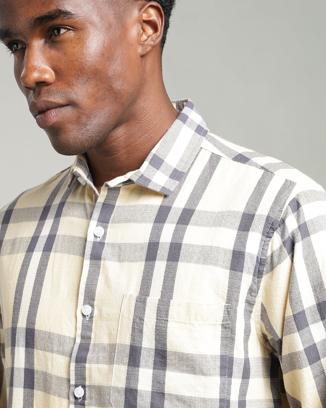 PALE YELLOW WINDOWPANE CHECK SHIRT