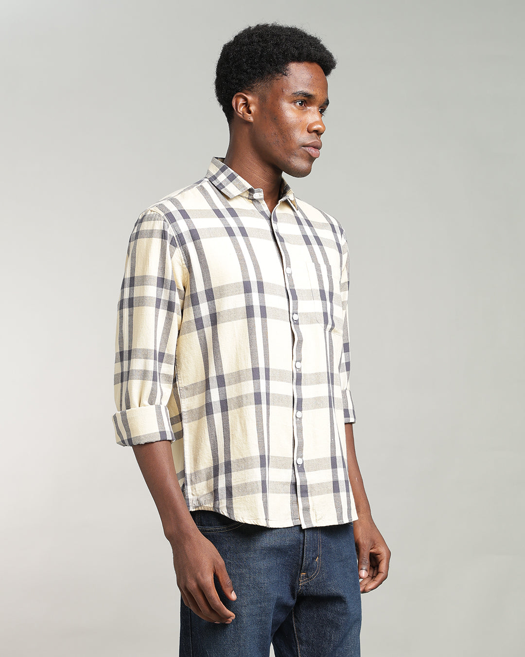 PALE YELLOW WINDOWPANE CHECK SHIRT