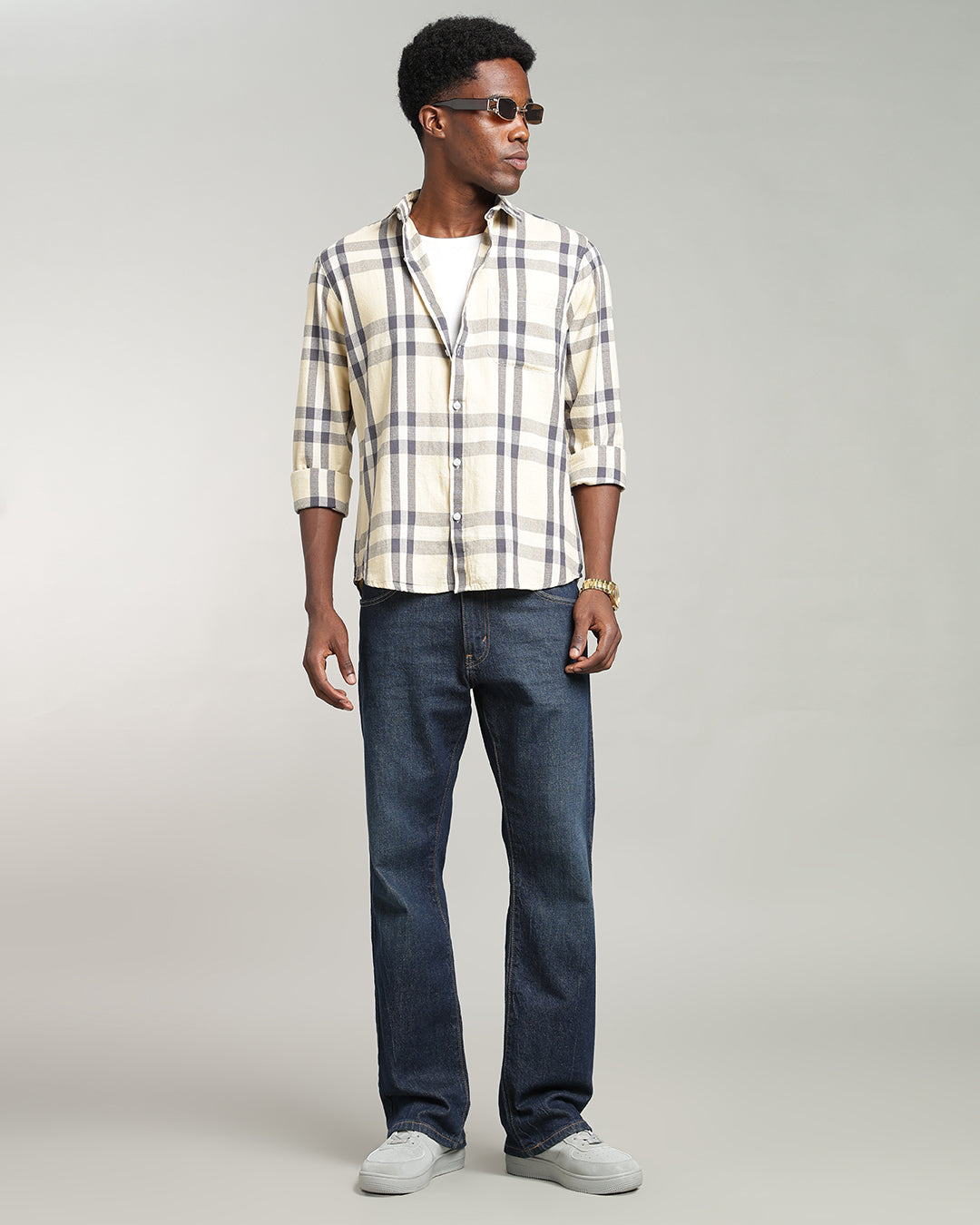PALE YELLOW WINDOWPANE CHECK SHIRT